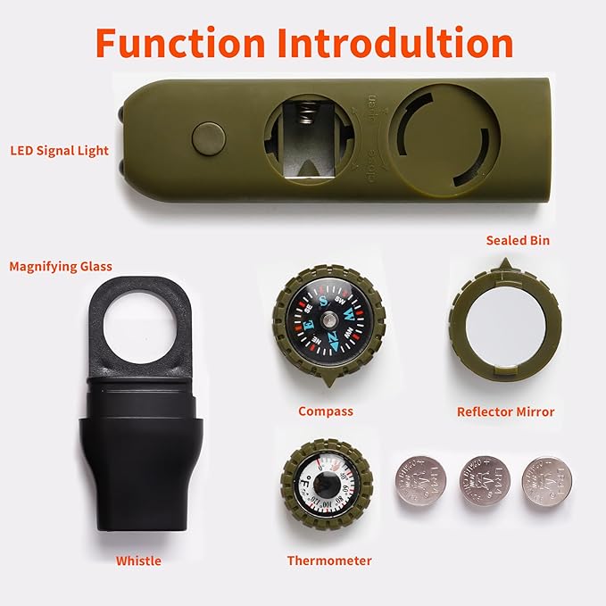 Multifunctional Survival Emergency Whistle for Kids with Compass Hiking Survival, Thermometer & Neck Lanyard | Emergency Safety Gear for Hiking, Camping, Kayaking, Boating, Climbing