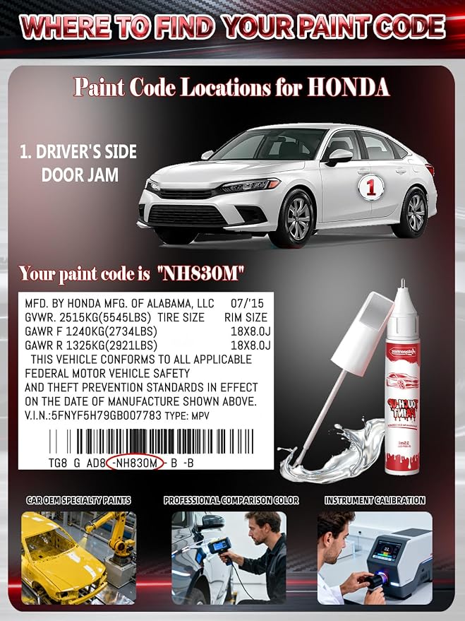 NH-883P Platinum White Pearl Car Touch Up Paint for Honda, Color Accurate Two-In-One Car Paint Scratch Repair Pen, Professional Scratch Remover for Vehicles Chips and Nicks Scuff