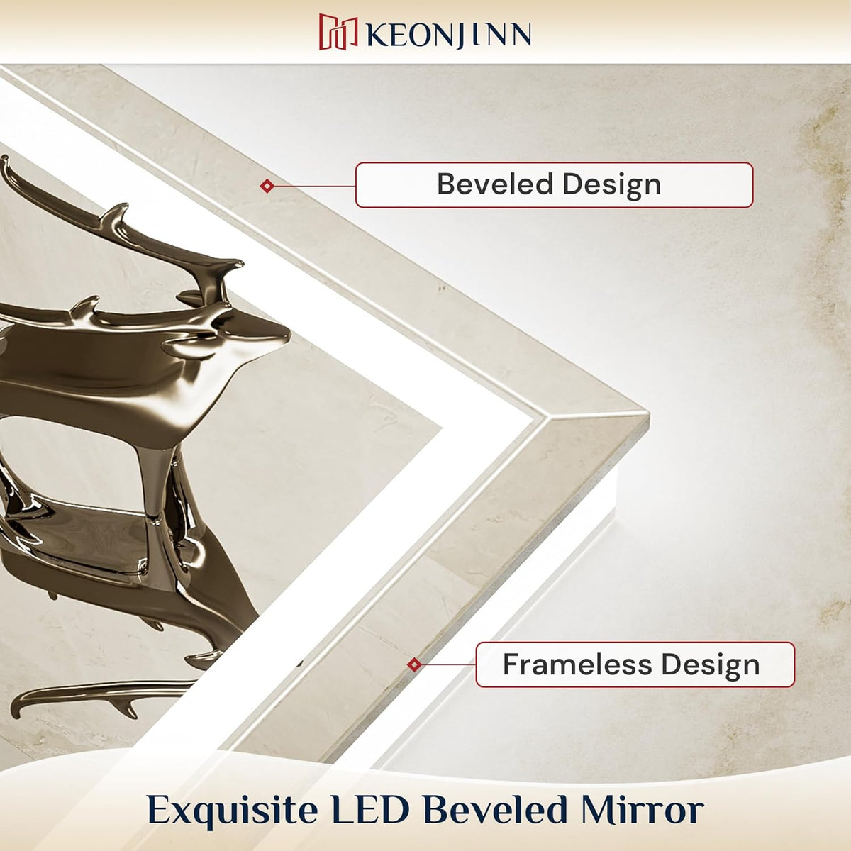 Keonjinn 30" x 36" Beveled LED Bathroom Mirror with Lights, Tempered Glass | Front and Backlight, Lighted Mirrors for Bathroom Wall, 3 Color Lights, Fast Defogging, Stepless Dimmable, Hardwired/Plug in