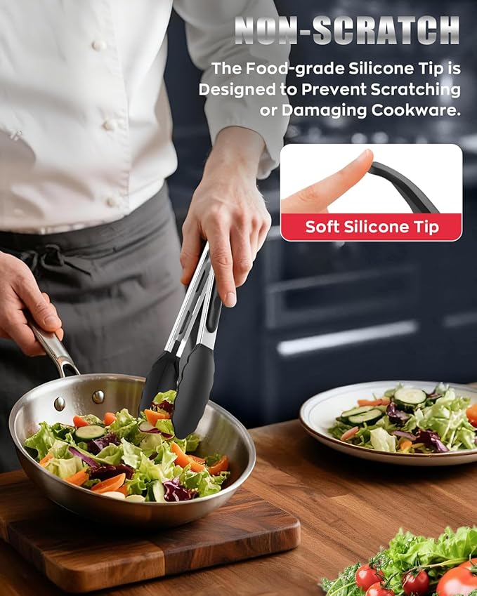600ºF Heat Resistant Kitchen Tongs, Premium Locking Cooking Tongs