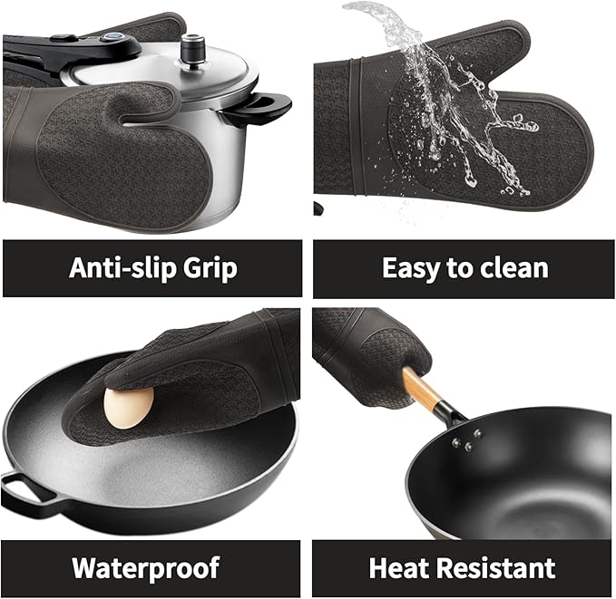 Hovico Silicone Oven Mitts, Heat Resistant 500F Kitchen Mitts 2PCS, 11.6"