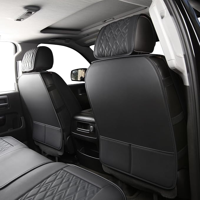 JOJOBAY Chevy Silverado Seat Covers,Leather Seat Covers for GMC Sierra,Custom Fit 2007-2026 1500 2500HD 3500HD Crew Double Extended Regular Cab,LT LZT RST Trail Boss(Front Pair,Black Grey)