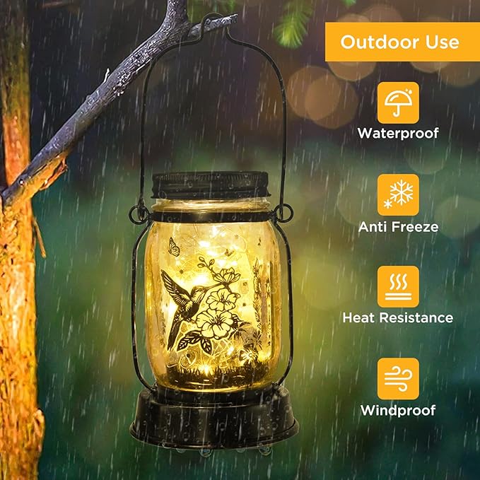 Hummingbird Solar Lantern Outdoor Garden Decor, Gifts for Women Mom Gradma Birthday Gifts, Hanging Solar Light Lawn Ornaments Home Decoration Outside for Yard, Patio,Backyard,Porch, Pathway Torch