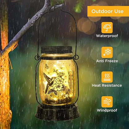 Hummingbird Solar Lantern Outdoor Garden Decor, Gifts for Women Mom Gradma Birthday Gifts, Hanging Solar Light Lawn Ornaments Home Decoration Outside for Yard, Patio,Backyard,Porch, Pathway Torch