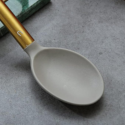 Berglander Non-stick Silicone Solid Serving Spoon, Titanium Gold Plating handle