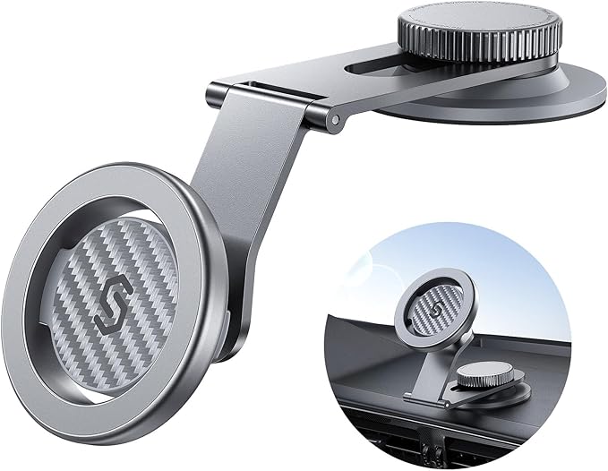SYNCWIRE Fits MagSafe Car Mount for Universal Dashboard & Tesla Screen,Kevlar Silver Magnetic Phone Holder for Car,Super Stable Magnetic Car Phone Mount for iPhone 17 Pro Max 16 15 14 13 12&All Phones