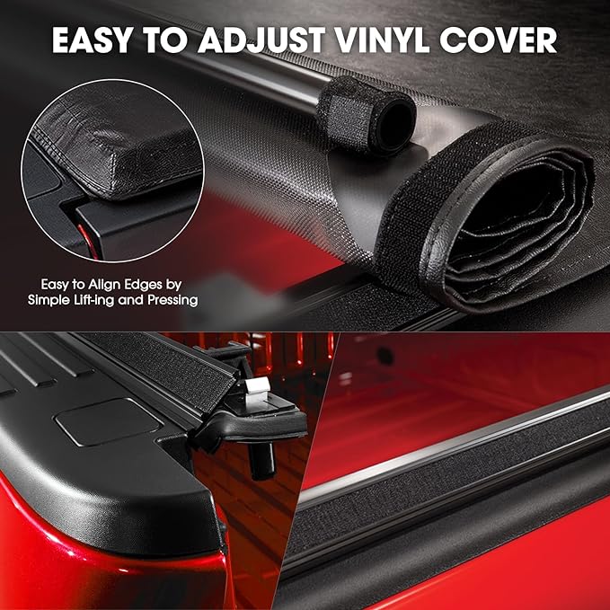 DNA Motoring TTC-RU-028 Pickup Truck Bed Soft Roll-Up Tonneau Cover Compatible with 09-18 Dodge Ram 1500 6.5Ft Fleetside Short Beds, Without Bed Rail Storage & RamBox