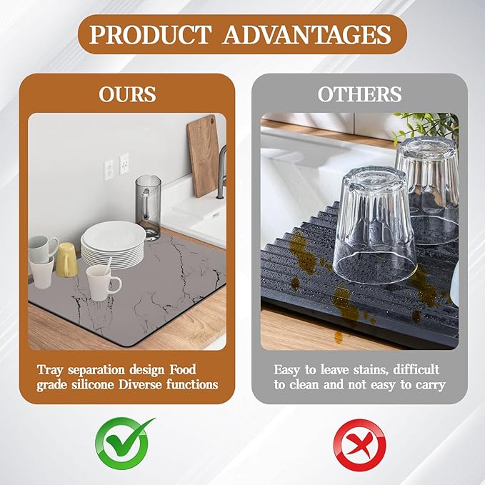 Dish Drying Mats for Kitchen Counter, Quick Dry Dish Rack Pad