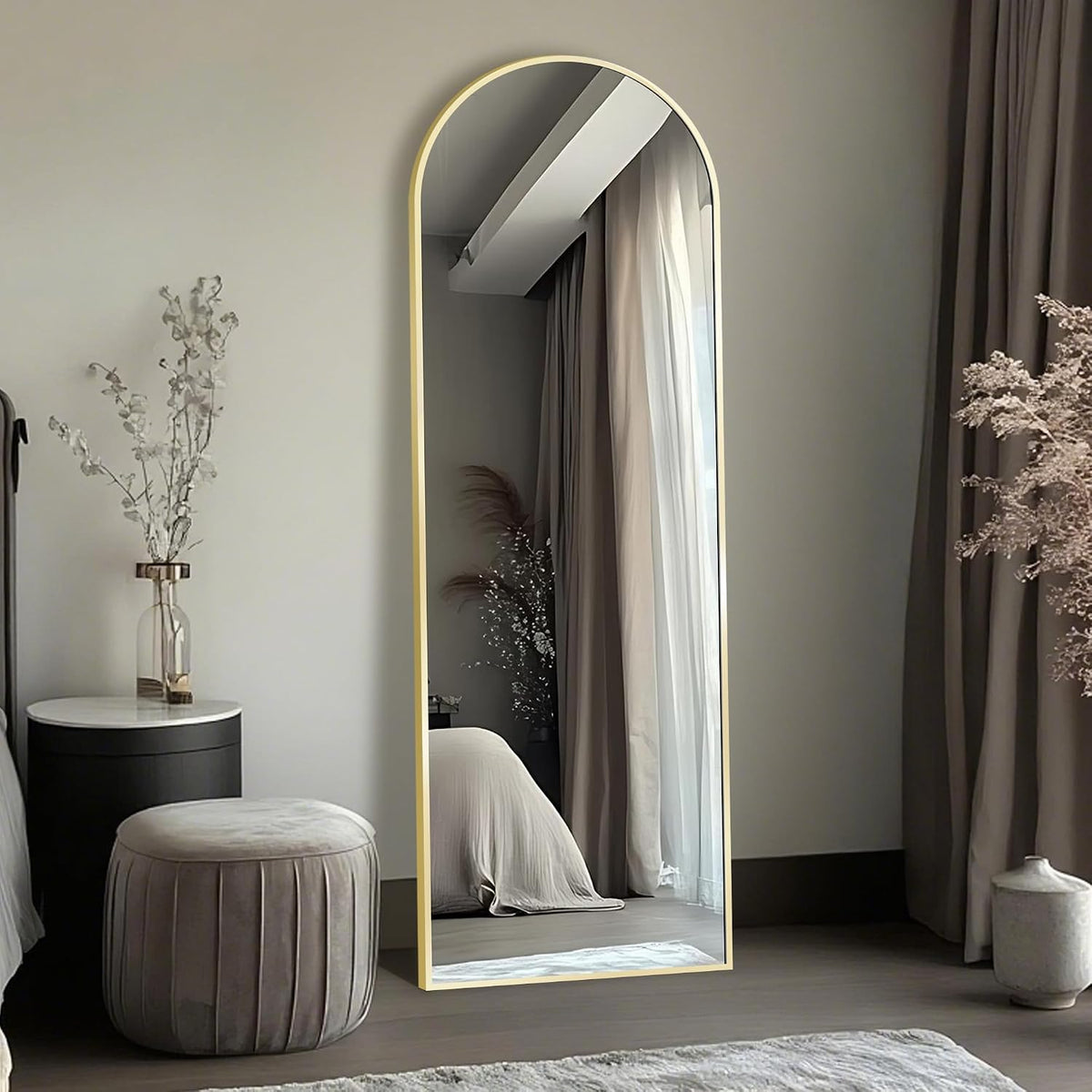 Full Length Mirror, 55x15‘’ Arched Wall Mirror for Bedroom, Long Gold Standing Floor Mirror, Full Body Tempered Glass Vanity Mirror with Aluminum Frame for Entryway, Living Room, Bathroom Décor