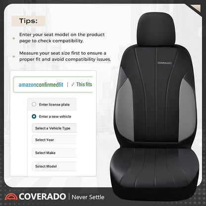 Coverado Car Seat Covers， 2 Front Seats Waterproof Nappa Leather Automotive Seat Protectors, Front Luxury Mesh Seat Covers, All-Weather Universal Fit for Most Cars SUVs, Trucks, Black