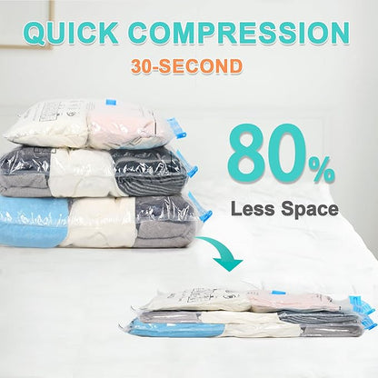 Vacuum Storage Bags with 3000Pa Wireless Pump for Travel, 12 Pack Vacuum Seal Bags for Clothing Travel, Compression Vacuum Bags for Clothes,Luggage,Blankets(4 Large, 4 Medium, 4 Small)