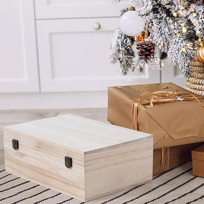 Wooden Storage Box Container with Hinged Lid and Front Clasp, 12.2''x8.6''x4.7'' Large Wooden Box, Wood Boxes Wood Gift Boxes for Crafts Art Hobbies and Valentine's Day Decoration