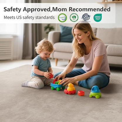 Baby Play Mat for Floor,1.3" Thick Elasti-Foam 50"×50" Playpen Mat for Tummy Time,Water Repellent Soft Coral Velvet for Toddler,Infant,Kids,Non-Slip Backing Safe for Crawling(Beige)