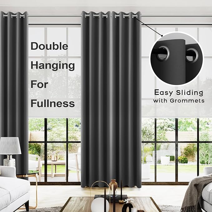 KOUFALL 132 Inch Curtains Long, Dark Grey