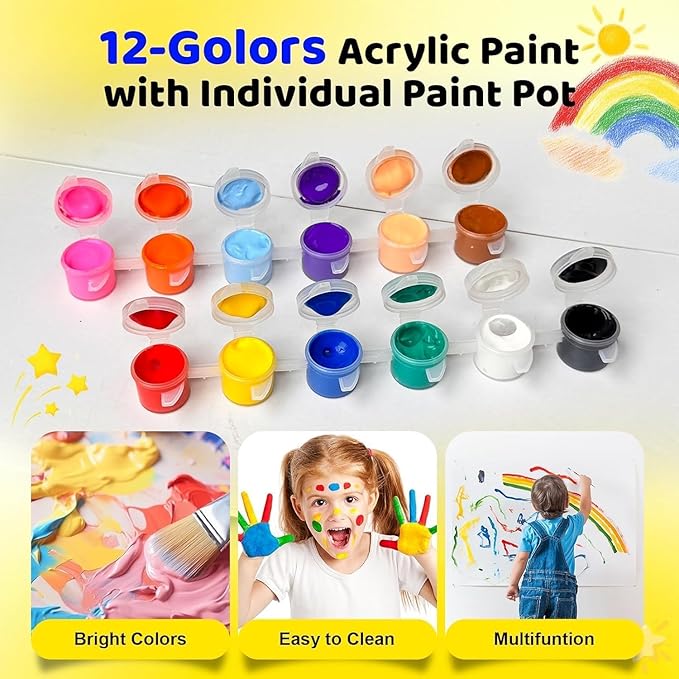 20 Pack Mini Acrylic Paint Set,12 Color Acrylic Paint Strips with 40Pcs Painting Brushes for Kids&Adults, 280 PCS Kids Paint Set Container Strips Storage for Home Classroom Party Favors Easter Gifts