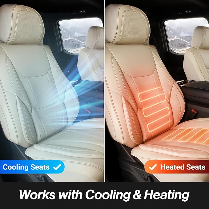 Coverland Custom Fit Car Seat Covers for SUV Compatible with [Fiat 500L, Ford Bronco Sport, Honda Pilot] Premium Water Resistant Leather Non-Slip Interior Protector [Front Beige - Size Chart A17]