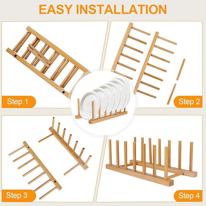 SAMEBUTECO Bamboo Wooden Dish Racks Plate Stand Holder Vertical Drainer Kitchen