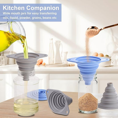 Kitchen Funnel Set 3 Pack, Collapsible Silicone Funnel