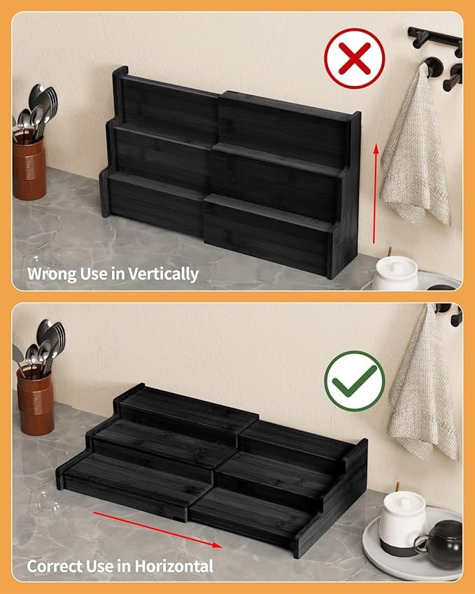 VenDotbi Spice Rack, 3-Tier Expandable Bamboo Spice Rack Organizer