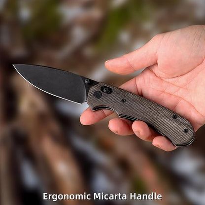 Folding Knife,Pocket Knife,3.31??154CM Blade,Erogonomic Canvas Micarta Handle,Survival Camping Knife with Pocket Clip,EDC Knife for Camping Hunting Hiking Survival,Green