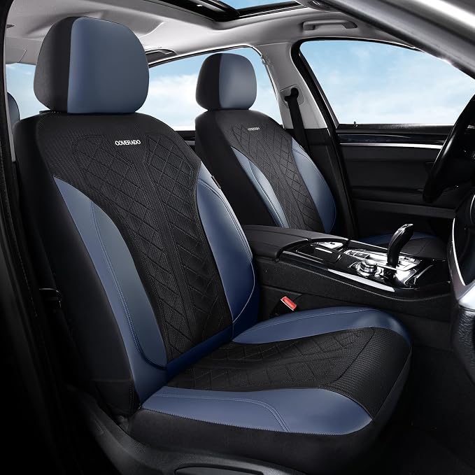 Coverado Seat Covers Front Seats, Leather Automotive Seat Covers 2-Pack, Mesh Breathable Auto Seat Protectors, Driver Seat Covers Universal Fit for SUV, Truck, Vans, Sedan