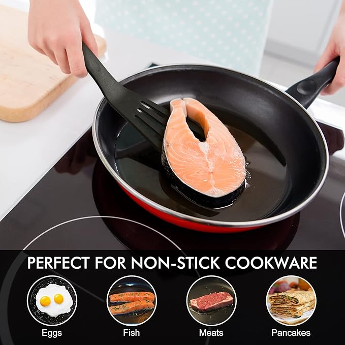 HOTEC 600℉ Heat Resistant Silicone Slotted Fish Turner Spatula Set, BPA Free