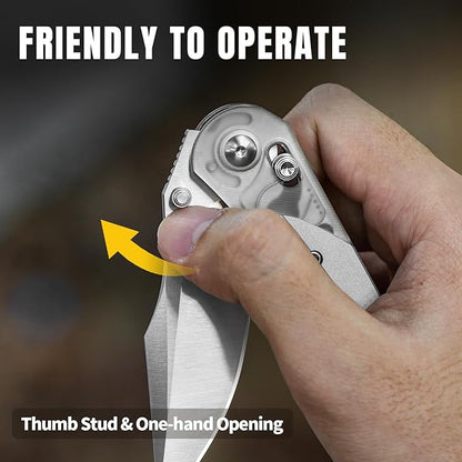 Kizer Mini Mystic Pocket Knife, 3.2" Nitro-V Blade EDC Knife with Gray Aluminum and Acrylic Handle, Camping Folding Knife with Clutch Lock, Hunting Survival knife with Thumb Stud Opener, V3636A1