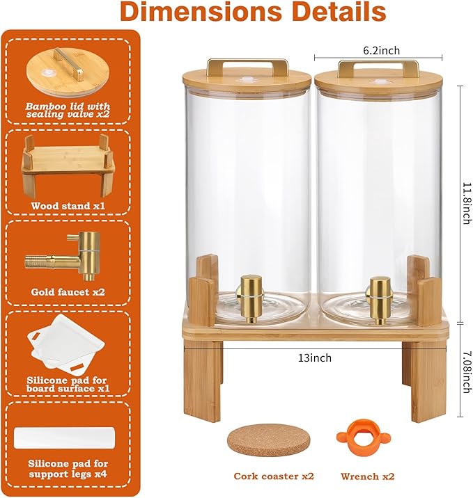 1.5 Gallon 2PCS Glass Drink Dispenser