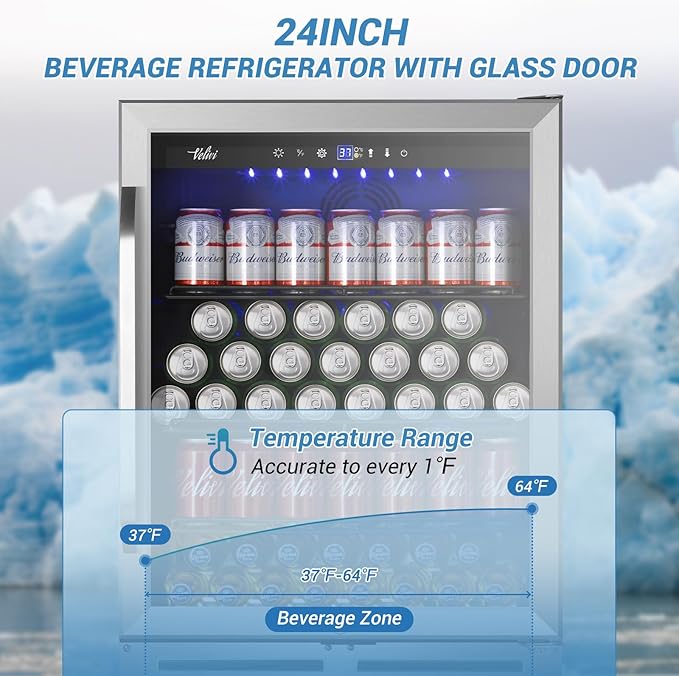 24 Inch Beverage Refrigerator, 210 Cans Under Counter Beverage Cooler, and Milk