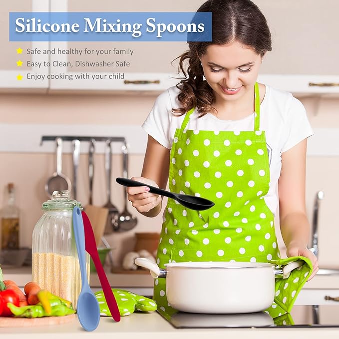 Shappy 4 Pieces Silicone Cooking Spoons 10.6 Inch Heat Resistant Kitchen Spoons
