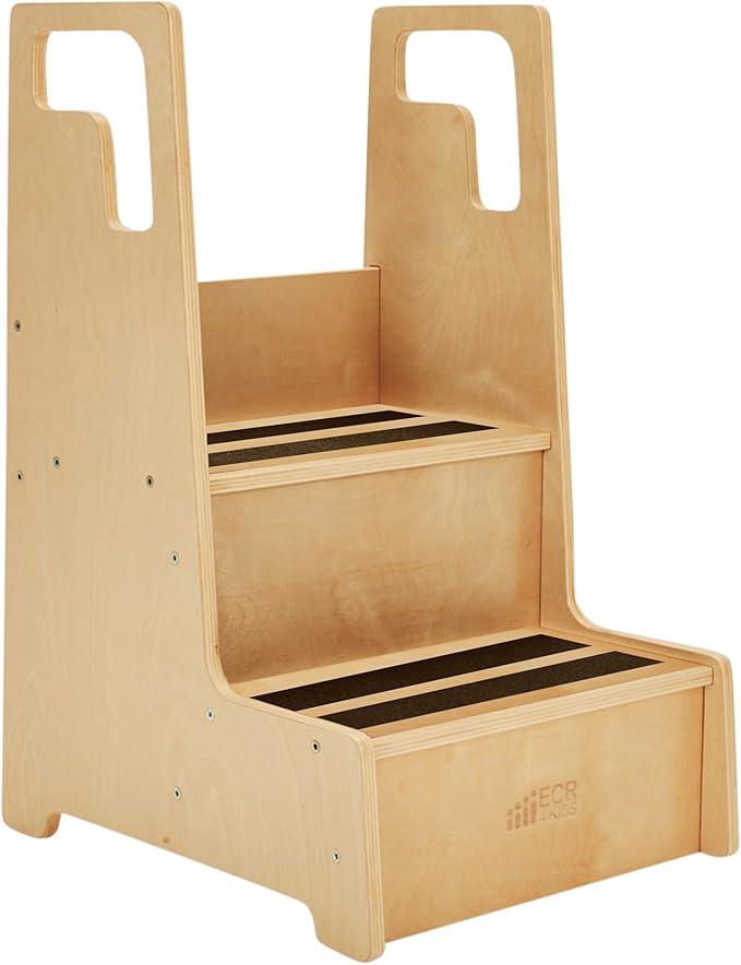 ECR4Kids Reach-Up Step Stool with Handles, Kids Furniture, Natural