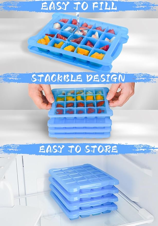 4 Pack Mini Ice Cube Trays for Freezer-Easy Release & Stackable | Small Ice