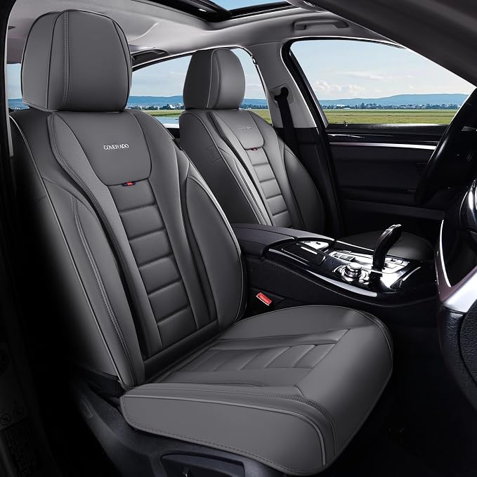 Coverado Car Seat Covers Full Set, Seat Covers for Cars, Front Seat Covers and Back Seat Cover Waterproof Leather Automotive Seat Cover, Universal Car Interior Protectors Cushion for Most Cars