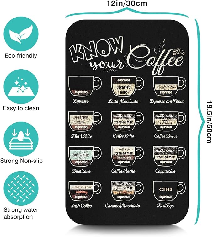 Fun Coffee Mat 19inx12in, Coffee Bar Mat