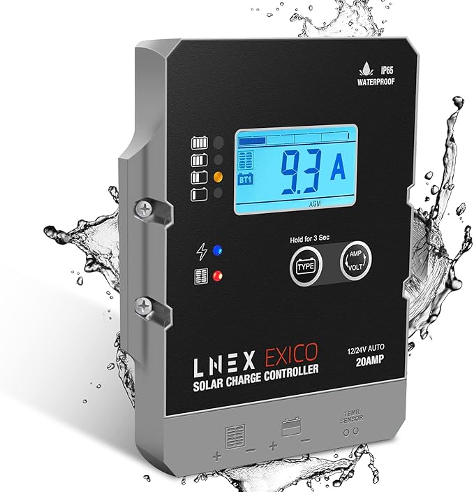 Solar Charge Controller Waterproof, 20A Super Thin Solar Panel Battery