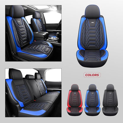 FREESOO Tundra Seat Covers 2 Front Set, Fit for Toyota Tundra 2007-2021 Crewmax Cab, Custom Truck Seat Covers with Waterproof Faux Leather BlackBlue