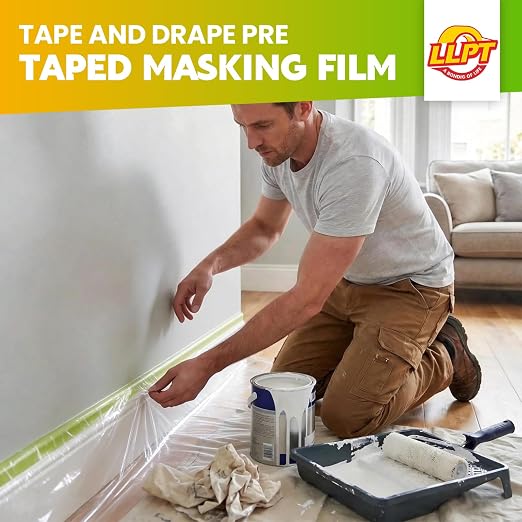 LLPT Pre-Taped Masking Film, 59.1" Unfolded x 66Ft, 0.31 Mil, 2 Pack