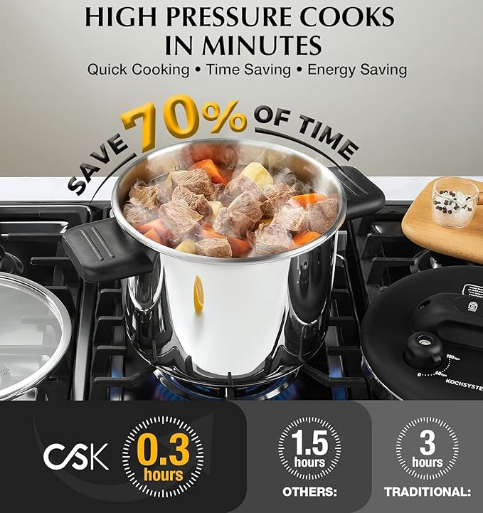 KOCH SYSTEME CS Stainless Steel Pressure Cooker 8.5QT, Olla de Presion