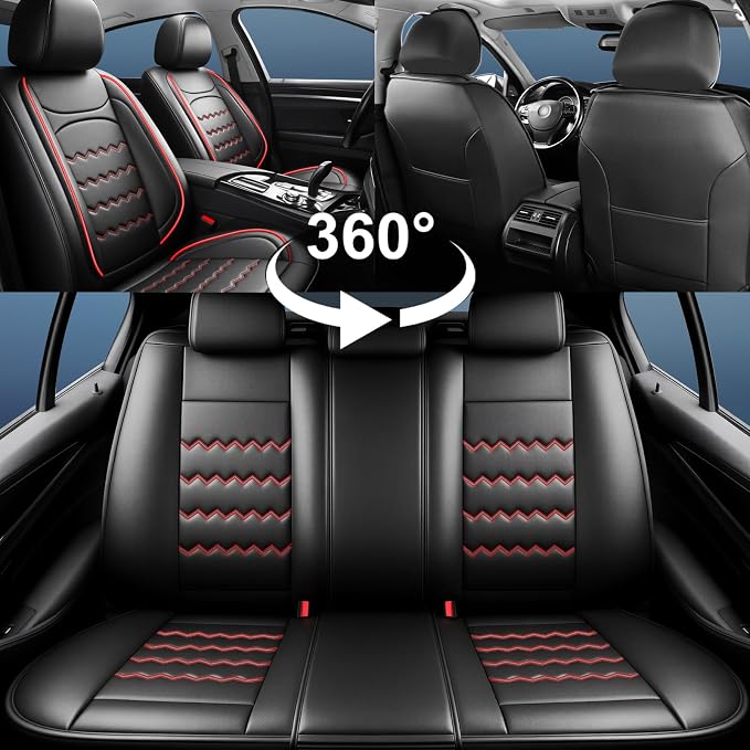 Car Seat Covers Fit for Ford Expedition 2011-2026, Premium Full Coverage Leather Automotive Seat Protectors, All Seasons Waterproof Breathable, Airbag Compatible, 2 Front Seats, Red Black