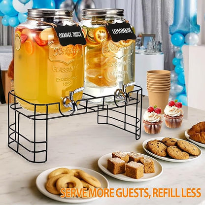 2 Gallon Large Glass Drink Dispenser Set, 2 Pack Beverage Dispensers