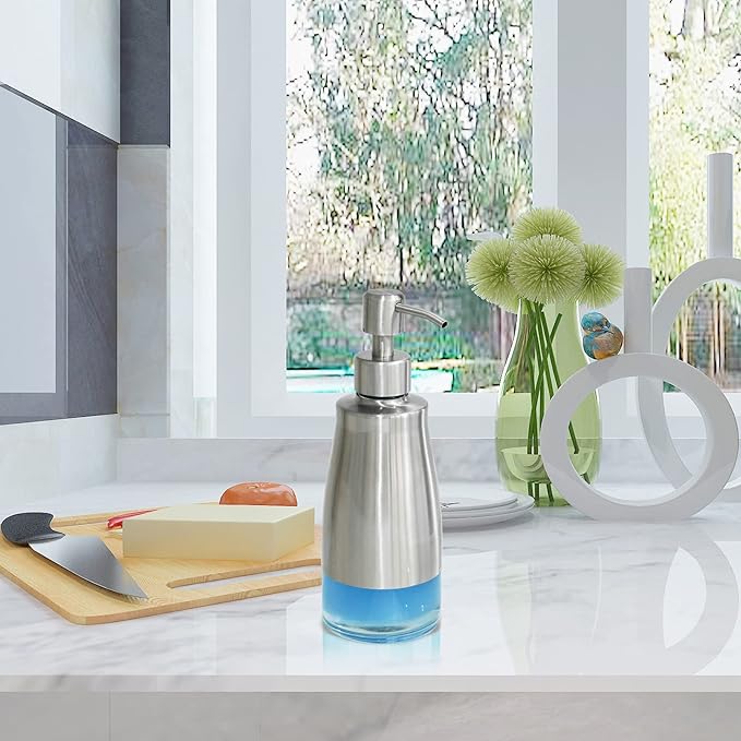 AUMIO 2 Pack Soap Dispenser Stainless Steel Case Glass Liner Hand Pump Dispenser