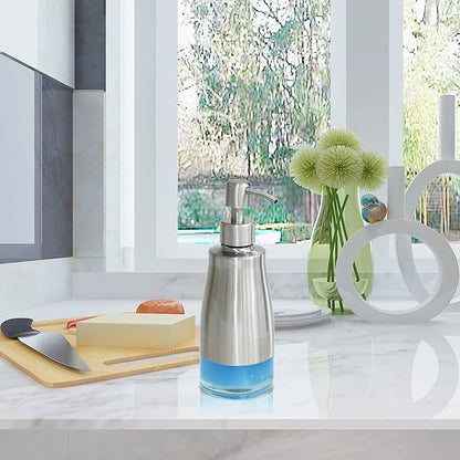 AUMIO 2 Pack Soap Dispenser Stainless Steel Case Glass Liner Hand Pump Dispenser