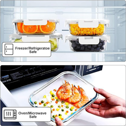VERONES 10Pack Glass Meal Prep Containers, Airtight Glass Lunch Containers,Stackable Food Storage Containers Set with Lids,Exclusive of BPA, for Microwave,Oven, Freezer&Dishwasher Friendly,White