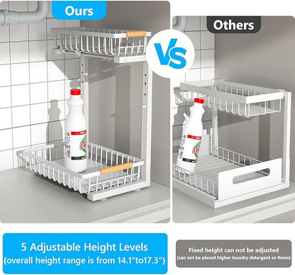 Merrylun Under Sink Organizers, 5 Adjustable Height，Metal Pull Out Under Sink