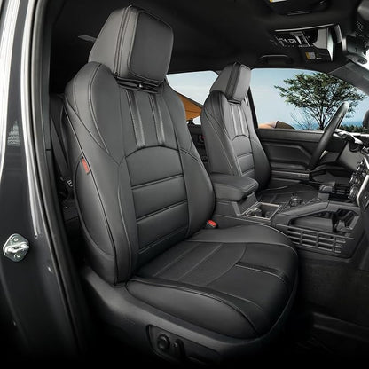 coverdream Tacoma Front Seat Covers for 2016-2023 Toyota Tacoma Double/Crew Cab SR,SR5,TRD Off Road,TRD Pro,TRD Sport,Limited Pickup,Waterproof Leather Car Seat Protector(2-Pack,Black&Carbon Fiber)