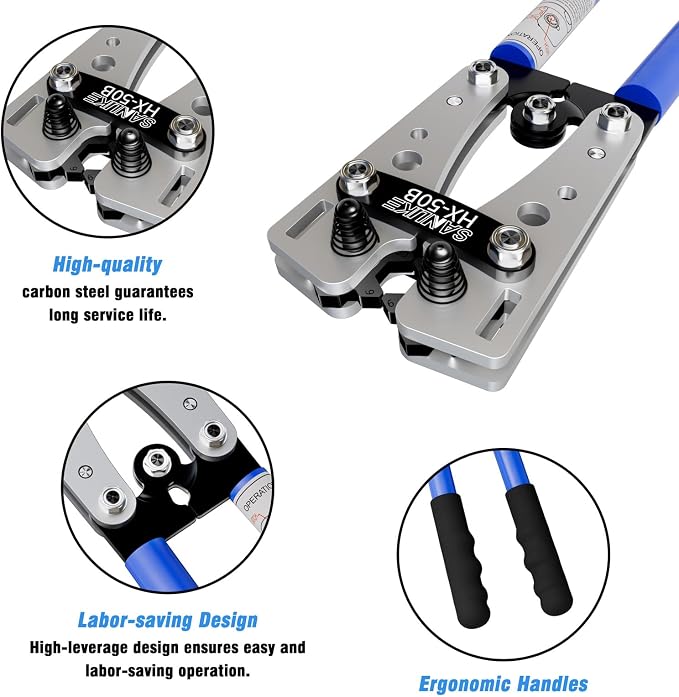 Sanuke Battery Cable Lug Crimping Tool with Heavy Duty Cable Wire Cutters, Battery Cable Crimper for AWG 8 6 4 2 1/0 Copper Lug Ring Terminals, Aluminum Copper Communication Cables Cutting