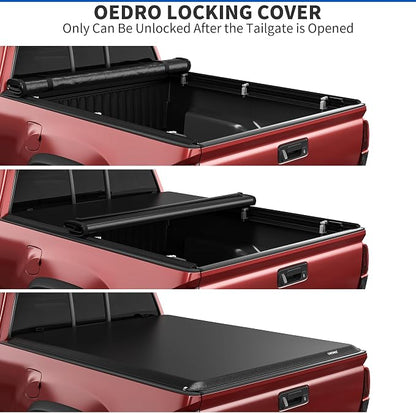 oEdRo Soft Roll Up Truck Bed Tonneau Cover Compatible with 2019-2026 Chevy Silverado 1500 / GMC Sierra 1500 New Body Style, 5.8ft Bed