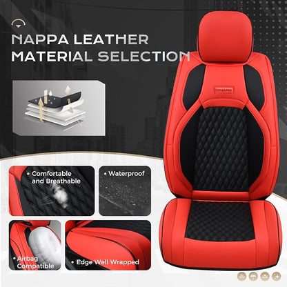 Coverado Front Seat Covers for Ford F150 2015-2026, F250 F350 F450 2017-2026 SuperCrew Crew Cab, Red Leather Car Seat Covers, Full Coverage