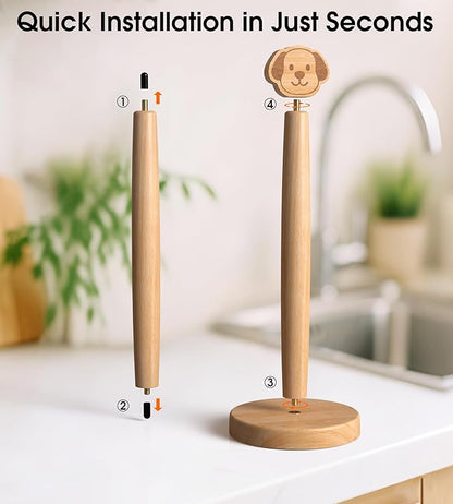 KitchLife Cute Wooden Paper Towel Holder Countertop
