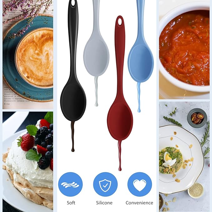Shappy 4 Pieces Silicone Cooking Spoons 10.6 Inch Heat Resistant Kitchen Spoons